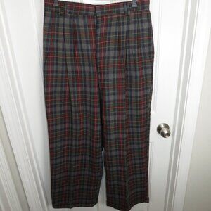 Vtg Yale Trouser Paid Tartan Pants Golf Flannel Wool Blend Pleated 80s 32x29 Men